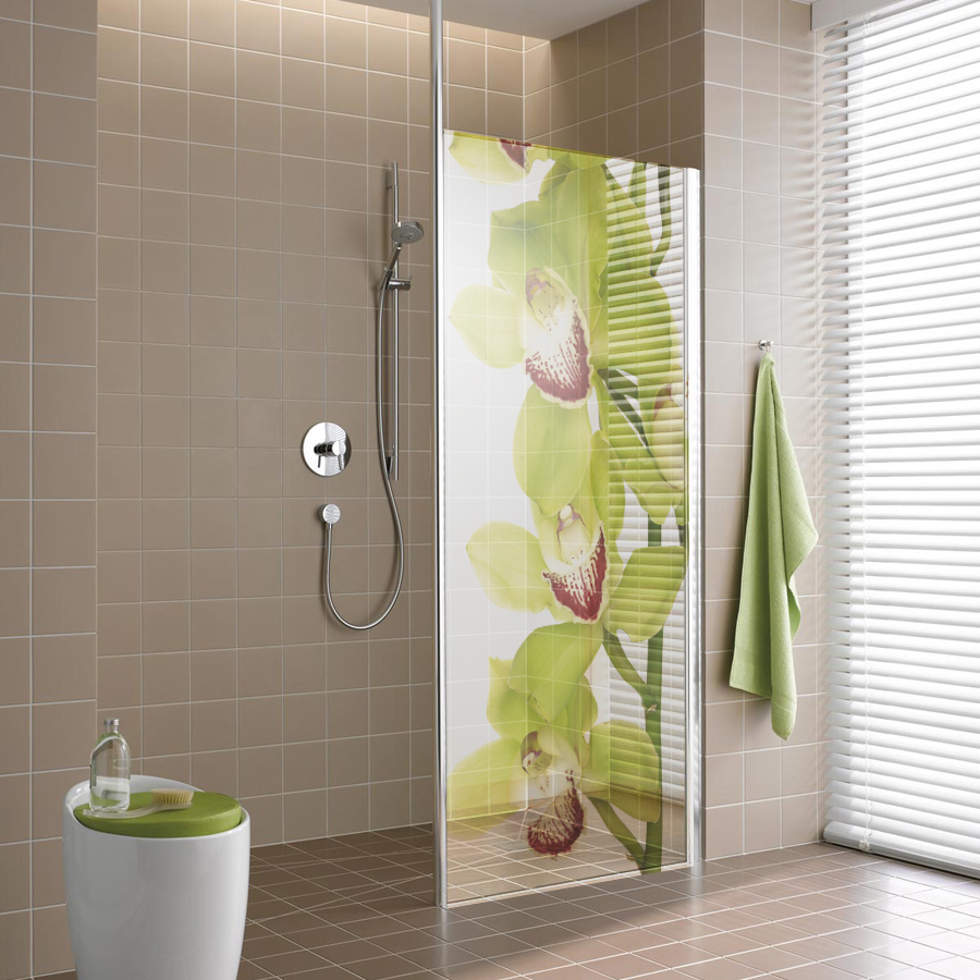 Stickers paroi de douche semi translucide orchidée verte pas cher