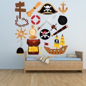 Autocollant Stickers mural enfant kit 15 accesoires pirates
