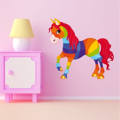 Adesivo Murale bambino cavallo arcobaleno