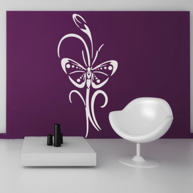 Autocolante decorativo flores com  borboleta