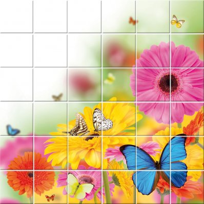 Butterfly Flowers - Tiles Wall Stickers