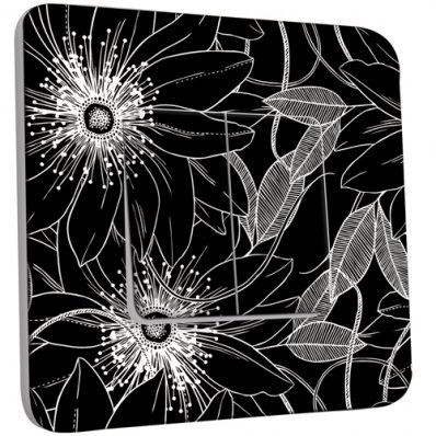 Interrupteur Décoré Double va et vient Fleurs Abstraits Black&White 