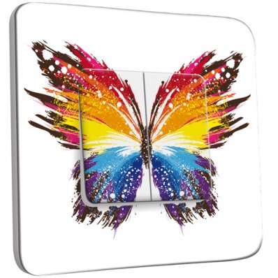 Interrupteur Décoré Double va et vient Papillon Multicoloré Design Papillon Multicoloré Design 