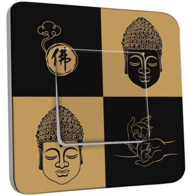 Interrupteur Décoré Poussoir Bouddha Zen Black&Gold 