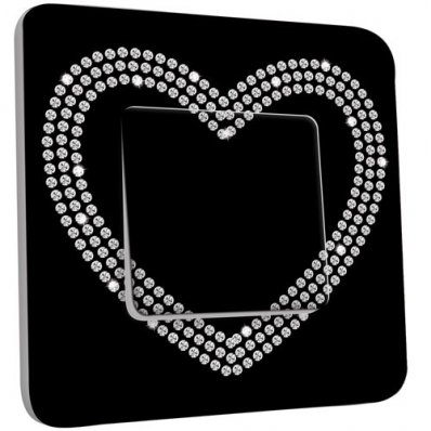 Interrupteur Décoré Poussoir Coeur En Strass Fond Noire