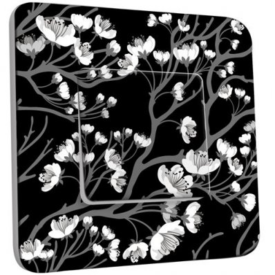 Interrupteur Décoré Poussoir Fleurs Abstrait Black&White 2