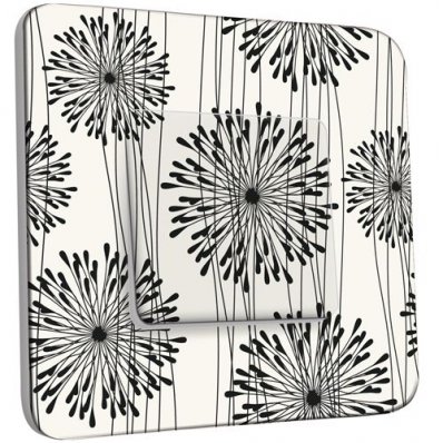 Interrupteur Décoré Poussoir Fleurs design Black&White 1