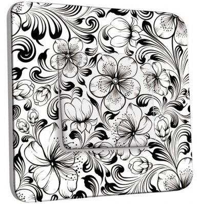 Interrupteur Décoré Poussoir Fleurs design Black&White