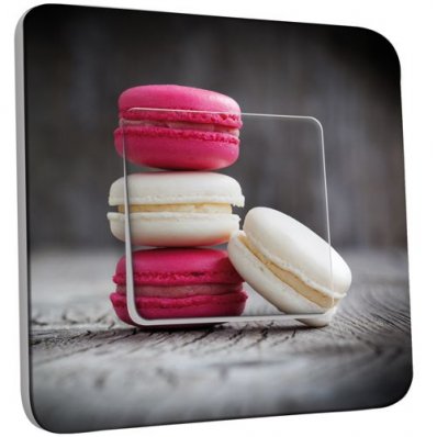 Interrupteur Décoré Poussoir Macarons Blancs/Fushia