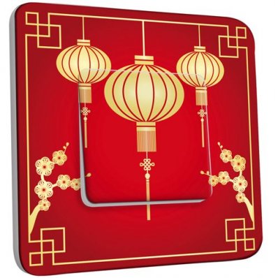 Interrupteur Décoré Poussoir Motif Chinois Lampions