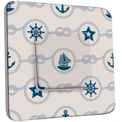 Interrupteur Décoré Poussoir Motif Marin Bleu Abstrait 10