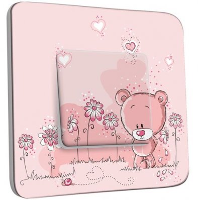 Interrupteur Décoré Poussoir Ourson Enfant Rose 