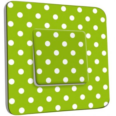 Interrupteur Décoré Poussoir Petits Pois Blanc Fond Vert