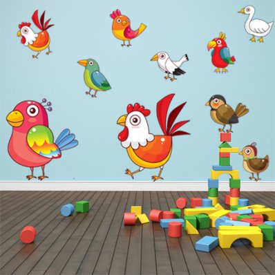 Kit Adesivo Murale bambini 10 uccelli
