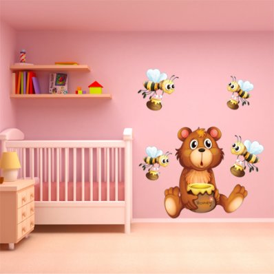 Kit Adesivo Murale bambini  5 api e orsetto