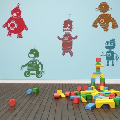 Kit Autocolante decorativo infantil 5 robôs