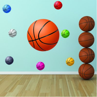 Autocollant Stickers ado kit 8 ballons de basketball