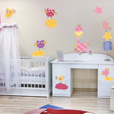 Autocollant Stickers enfant hiboux oiseaux girafe