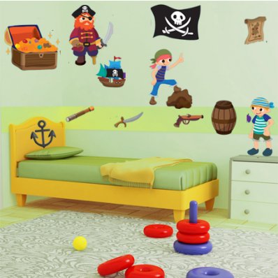 Autocollant Stickers enfant kit 3 pirates et accessoires 