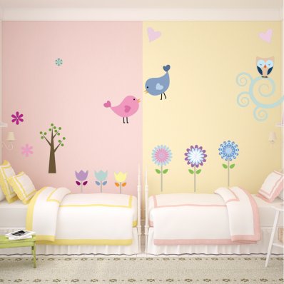 Kit Vinilo decorativo infantil flores aves