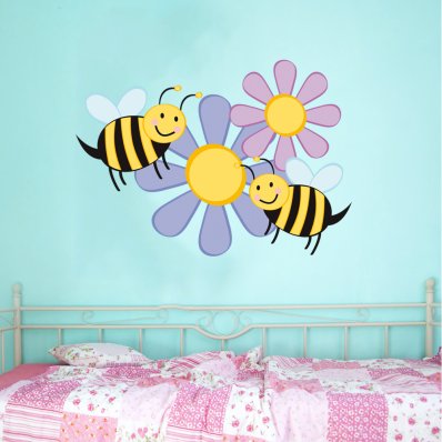 Naklejka ścienna Dla Dzieci - Kwiatki i Pszczoły