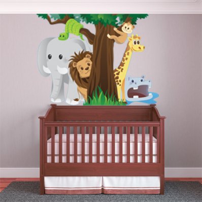 Autocollant Stickers enfant arbre animaux