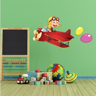 Autocollant Stickers enfant jeune aviateur ballons