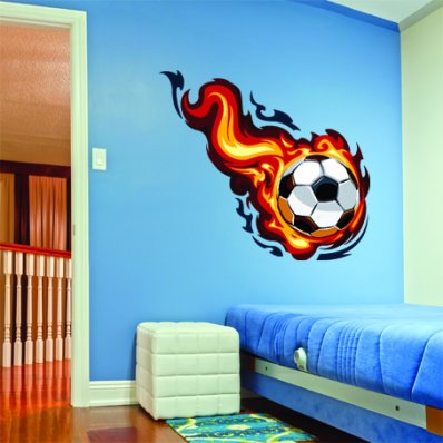 Autocollant Stickers ado ballon de foot en feu