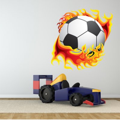 Autocollant Stickers ado ballon de foot en flamme