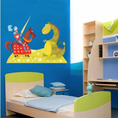 Autocollant Stickers enfant chevalier et dragon