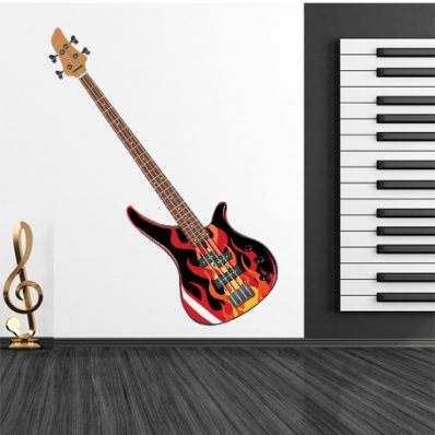 Autocollant Stickers ado guitare flamme