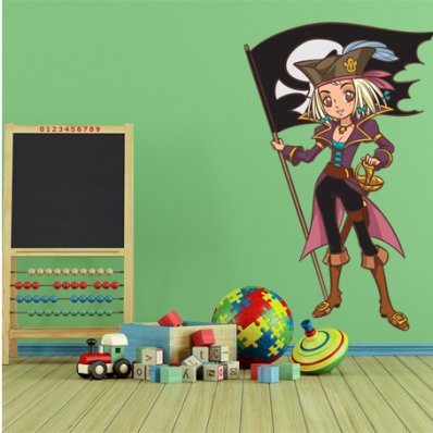 Autocollant Stickers enfant jeune pirate et drapeau