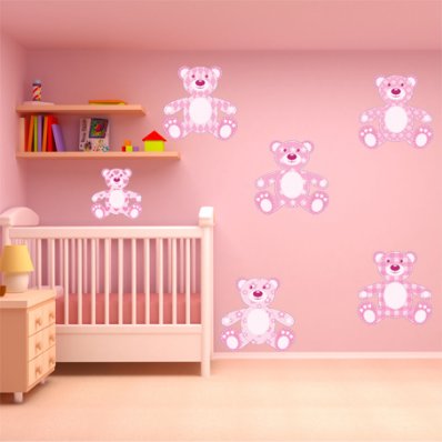 Autocollant Stickers enfant kit 6 ourson rose