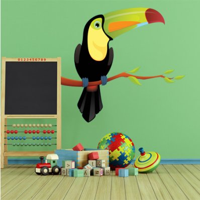 Autocollant Stickers enfant oiseau branche toucan 