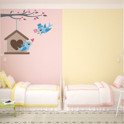 Autocollant Stickers enfant oiseaux amoureux