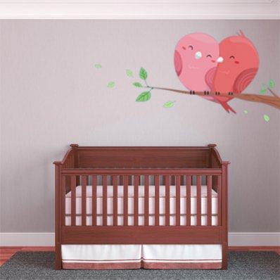 Autocollant Stickers enfant oiseaux coeur