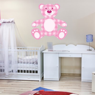 Autocollant Stickers enfant ourson carreau rose