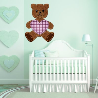 Autocollant Stickers enfant ourson coeur carreau