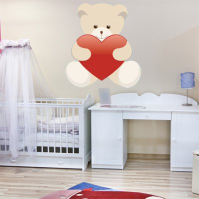 Autocollant Stickers enfant ourson coeur rouge