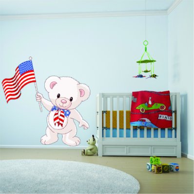 Autocollant Stickers enfant ourson drapeau USA