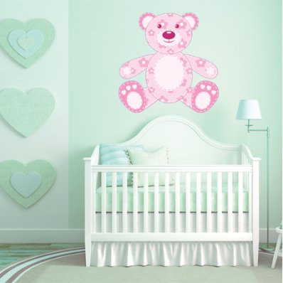 Autocollant Stickers enfant ourson fleur rose