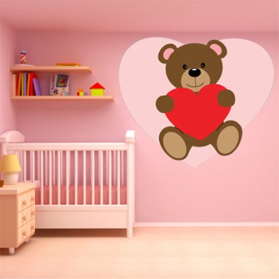 Autocollant Stickers enfant ourson grand coeur