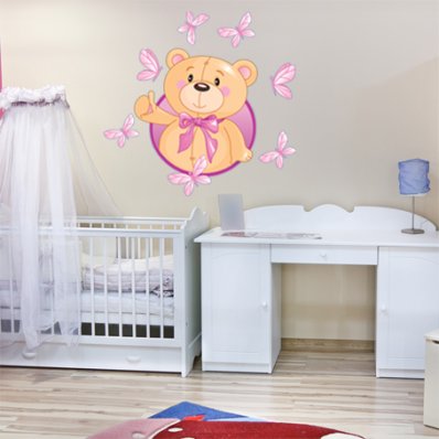 Autocollant Stickers enfant ourson papillons