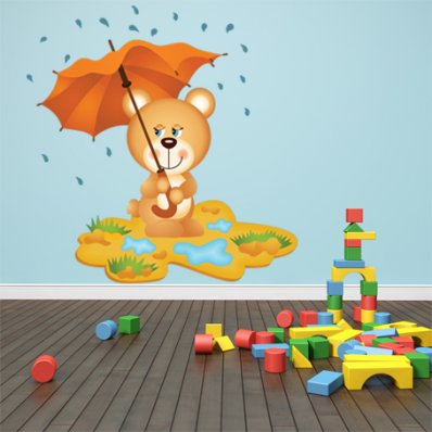 Autocollant Stickers enfant ourson parapluie