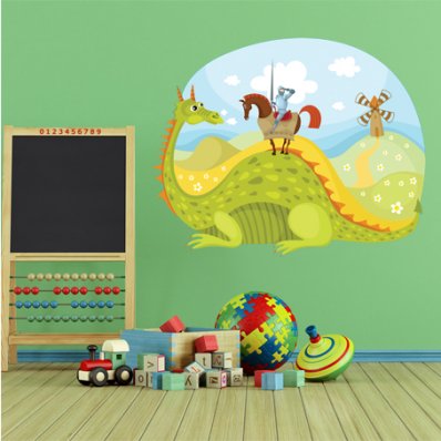 Autocollant Stickers enfant paysage chevalier et dragon