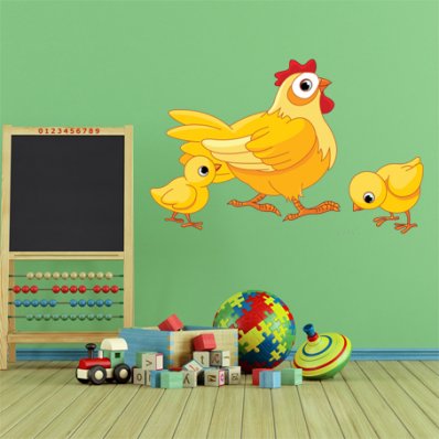 Autocollant Stickers enfant poule et ses bébé