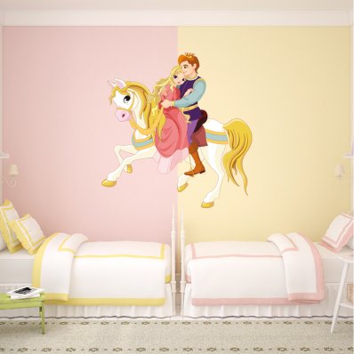 Autocollant Stickers enfant prince et princesse a cheval