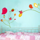 Adesivo Murale bambino fiori uccelli