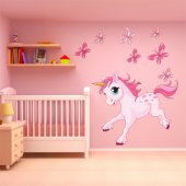 Adesivo Murale bambino unicorno farfalle