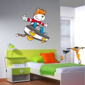 Adesivo Murale bambino volpe skate board